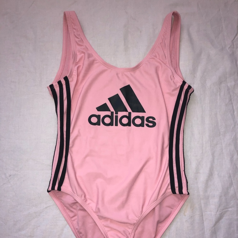 Adidas pink and black one piece swimsuit